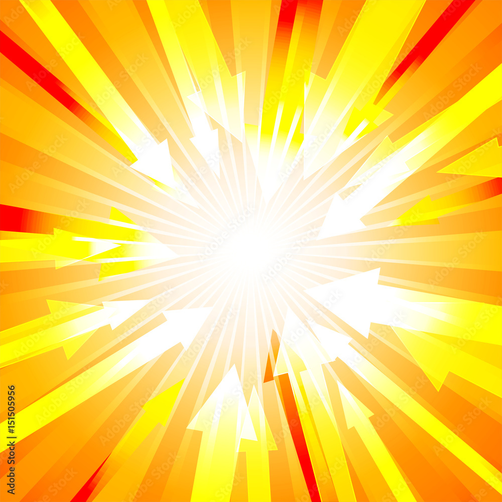 Obraz premium Orange burst with lots of arrows out from center for abstract vector design background concept