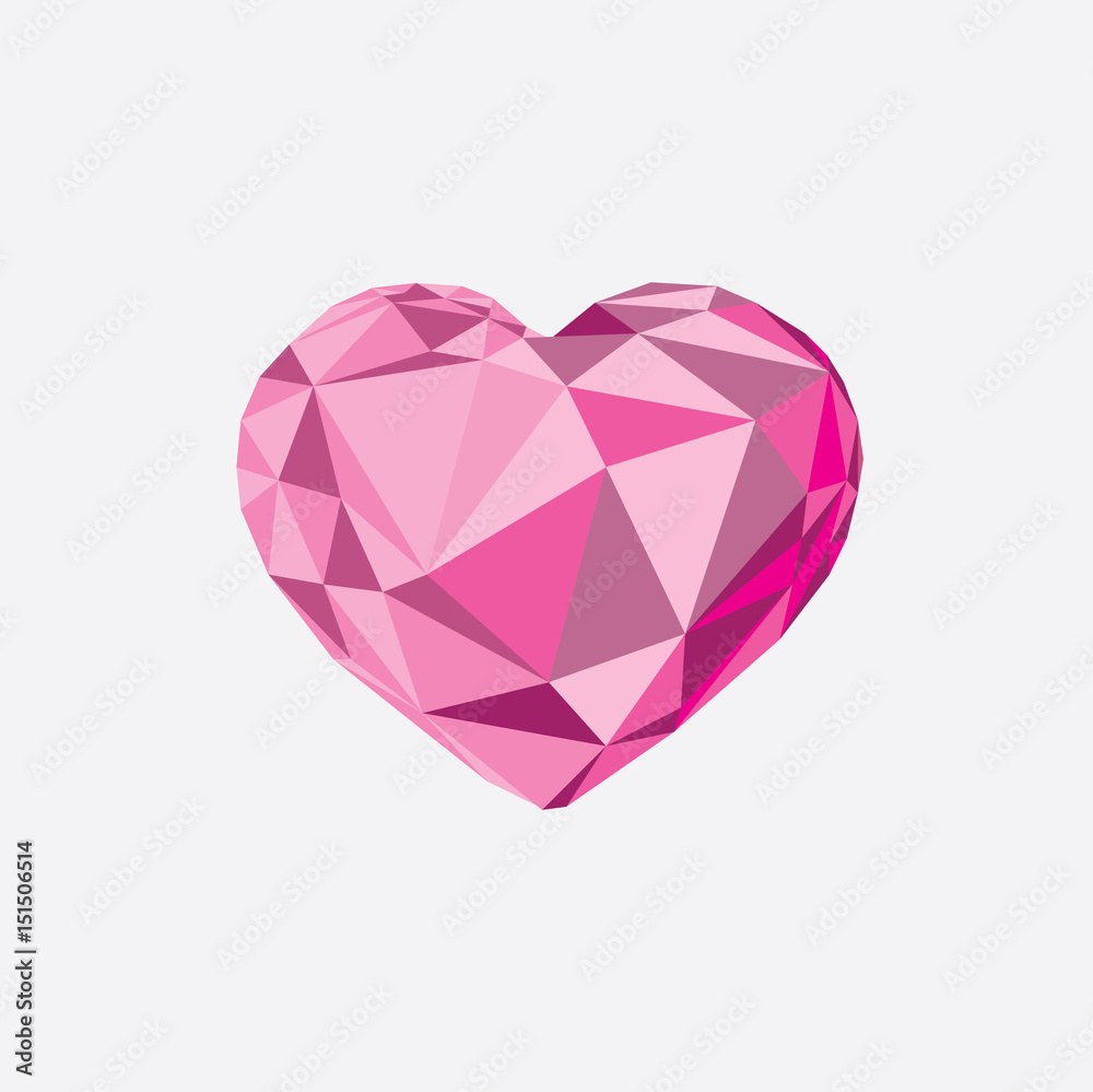 Low poly crystal bright pink heart Low poly crystal bright pink heart