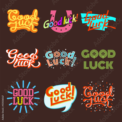 Good luck text farewell vector lettering with lucky phrase background greeting typography.