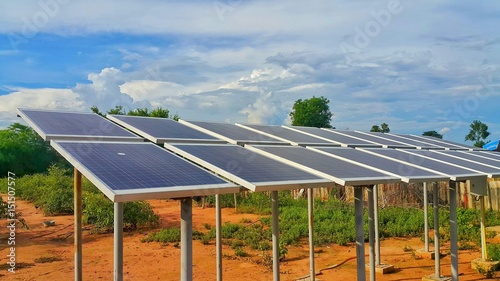 Solar panel with cloudy sky