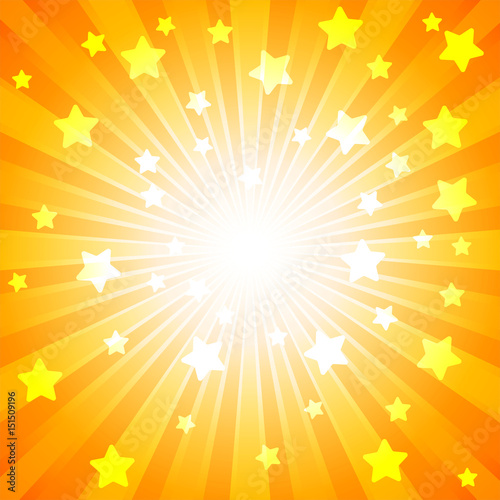 Orange burst with many white stars for abstract vector design background concept