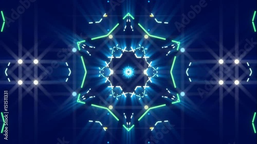 blue abstract background and kaleidoscope particles, loop