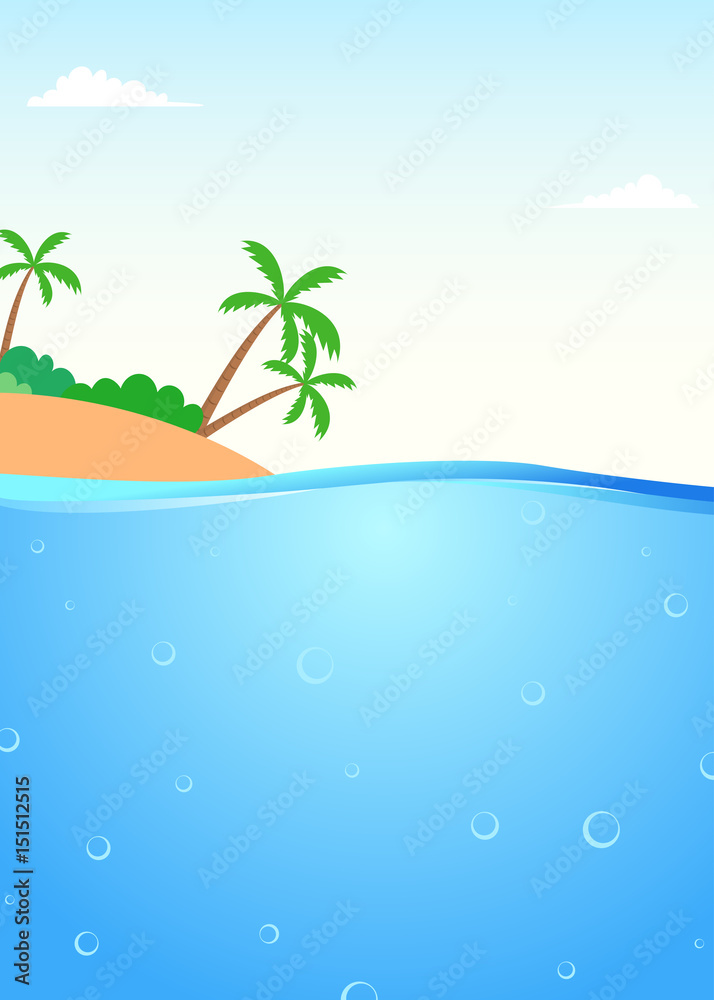 Summer themed tropical island and underwater scene