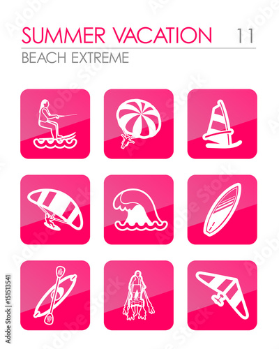Extreme Water Sport icon set. Summer. Vacation