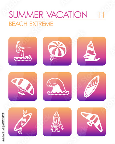 Extreme Water Sport icon set. Summer. Vacation