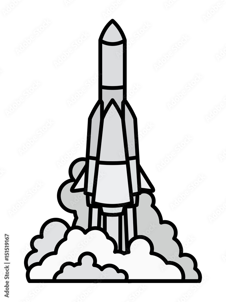 Rocket Launch with clouds of exhaust gas Isolated Vector Illustration