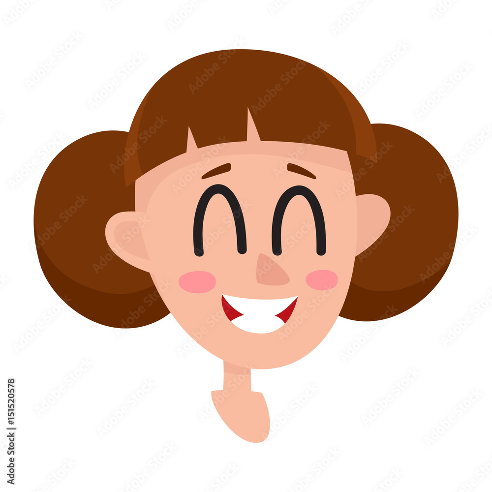 Pretty brown hair woman, laughing facial expression, cartoon vector illustrations isolated on white background. Beautiful woman laughing out load with closed eyes and open mouth. Laughing face Pretty brown hair woman, laughing facial expression, cartoon vector illustrations isolated on white background. Beautiful woman laughing out load with closed eyes and open mouth. Laughing face