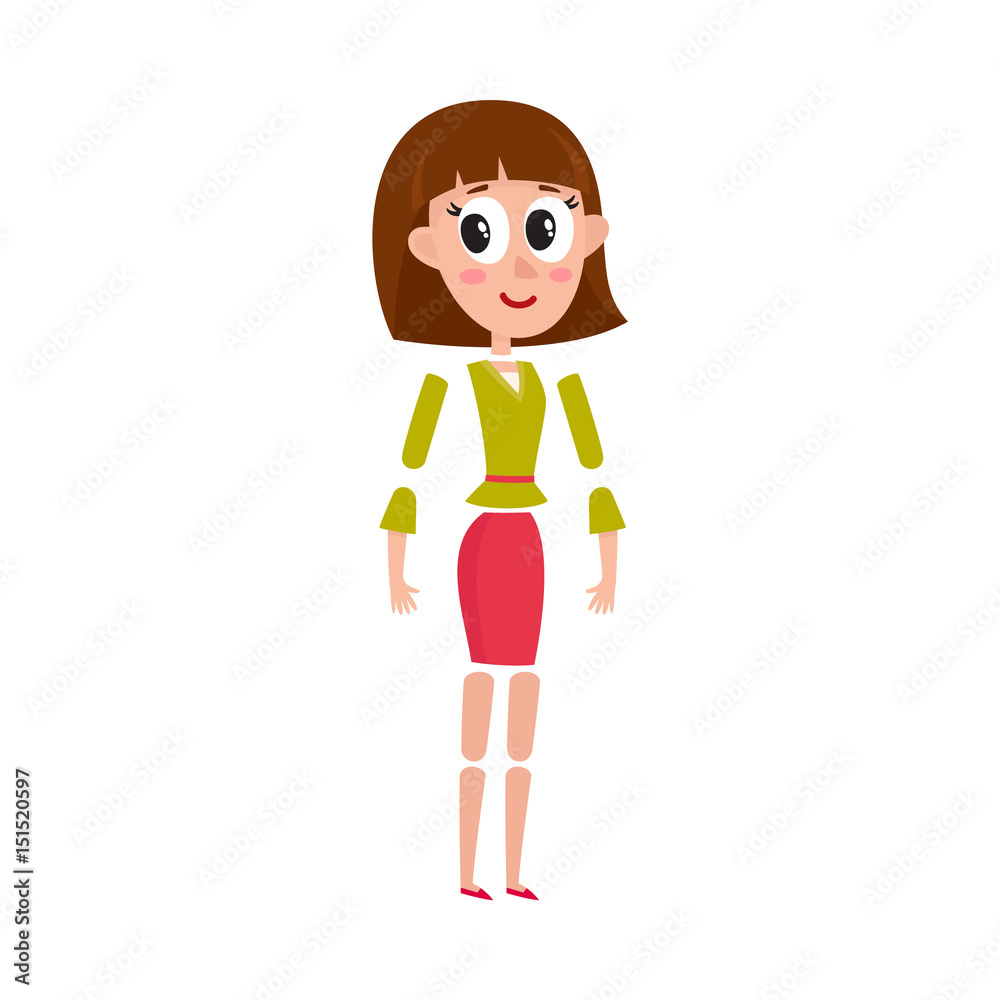 Woman character creation set with separate head, body, arm, leg details,  cartoon vector illustration isolated on white background. Funny, pretty  woman, girl creation set with moving arms and legs Stock Vector |