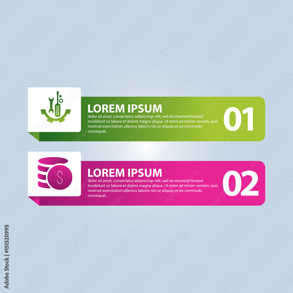 Vector illustration. An infographic template with 2 steps and an image of two rectangles. Use for business presentations, education, web design. Place for text and icons Vector illustration. An infographic template with 2 steps and an image of two rectangles. Use for business presentations, education, web design. Place for text and icons