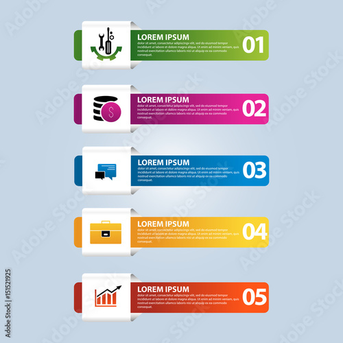 Vector illustration. An infographic template with 5 steps and an image of five rectangles. Use for business presentations, education, web design. Place for text and icons