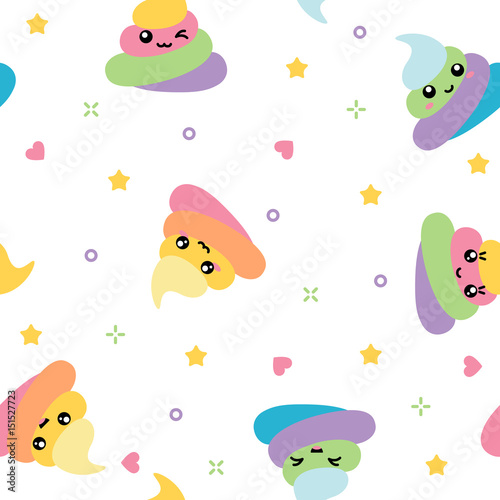 Unicorn cute poop seamless pattern rainbow colorful on white background © tereez