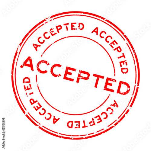Grunge red accepted round rubber seal stamp on white background