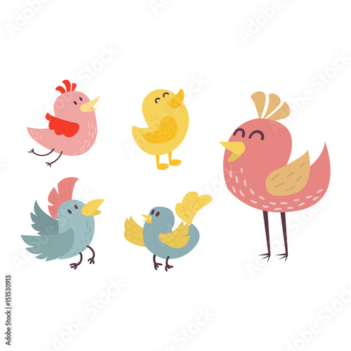 Cute birds vector set illustration cartoon colorful