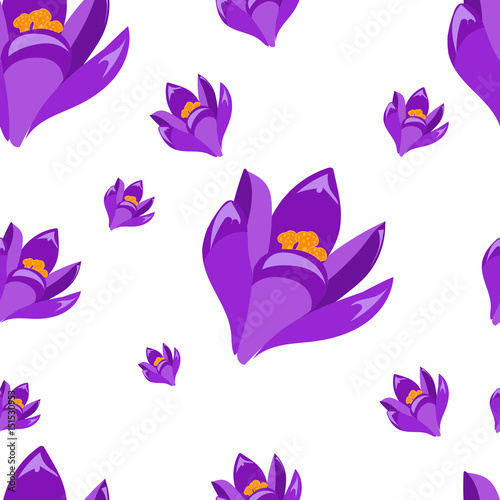 Beautiful seamless pattern with hand drawn decorative crocus flowers. Flowers of different sizes. Vector illustration
