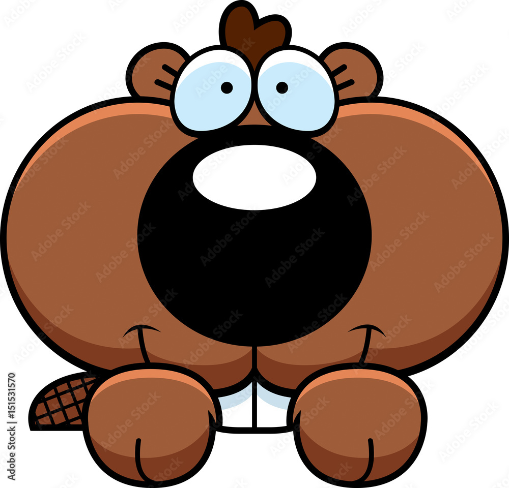 Obraz premium Cartoon Beaver Kit Peeking
