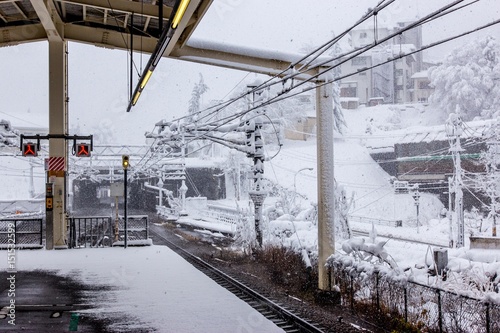 Gala yuzawa train station in winter snow photo