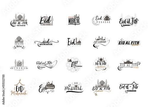 Eid Mubarak badge design . Sticker, stamp, - handmade. With the use of typography elements, calligraphy and lettering. Banner for a website or blog.