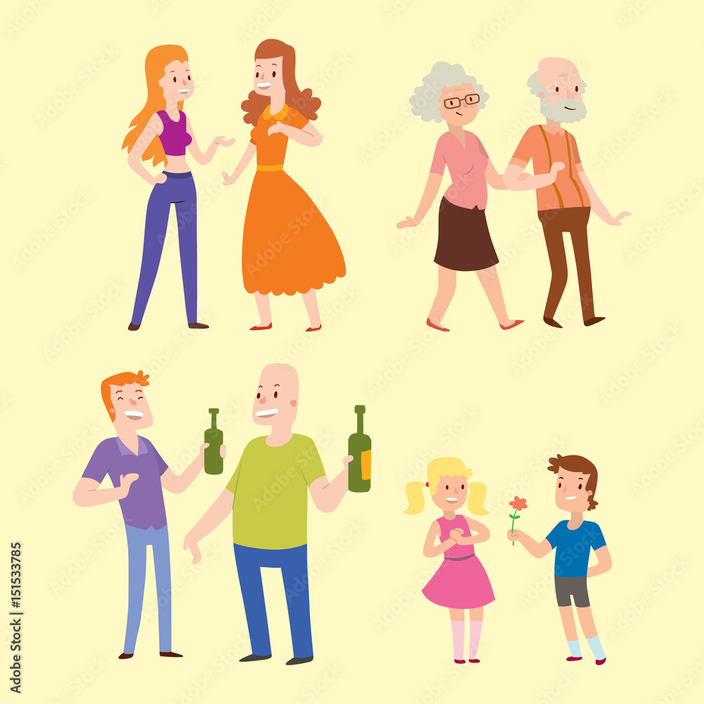 People happy couple cartoon relationship characters lifestyle vector illustration relaxed friends. People happy couple cartoon relationship characters lifestyle vector illustration relaxed friends.