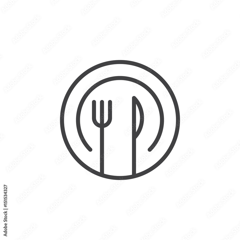 Dish fork and knife line icon, outline vector sign, linear style pictogram isolated on white. Symbol, logo illustration. Editable stroke. Pixel perfect Dish fork and knife line icon, outline vector sign, linear style pictogram isolated on white. Symbol, logo illustration. Editable stroke. Pixel perfect