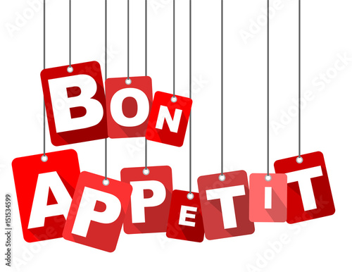 Red vector flat design background bon appetit. It is well adapted for web design.
