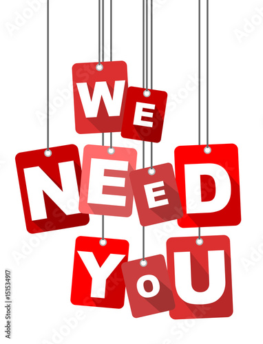 Red vector flat design background we need you. It is well adapted for web design.