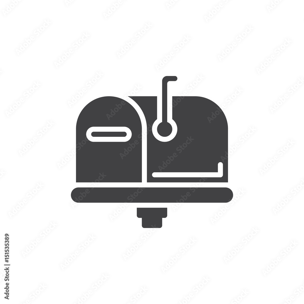 Mailbox closed, flag up icon vector, filled flat sign, glyph style pictogram isolated on white. Symbol, logo illustration. Pixel perfect Mailbox closed, flag up icon vector, filled flat sign, glyph style pictogram isolated on white. Symbol, logo illustration. Pixel perfect