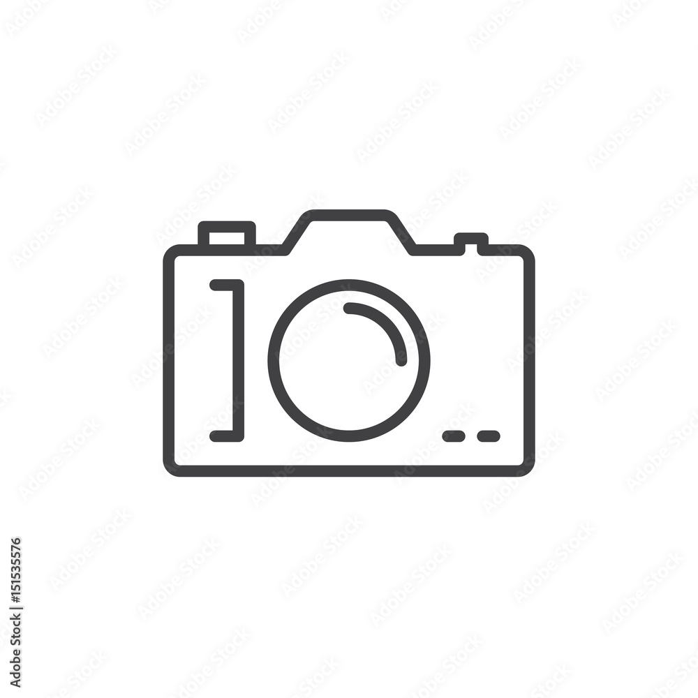 Photo camera outline icon, line vector sign, linear style pictogram isolated on white. Symbol, logo illustration. Editable stroke. Pixel perfect Photo camera outline icon, line vector sign, linear style pictogram isolated on white. Symbol, logo illustration. Editable stroke. Pixel perfect