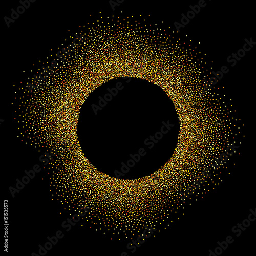 Gold festive frame. Round black background with shadow. Back fro
