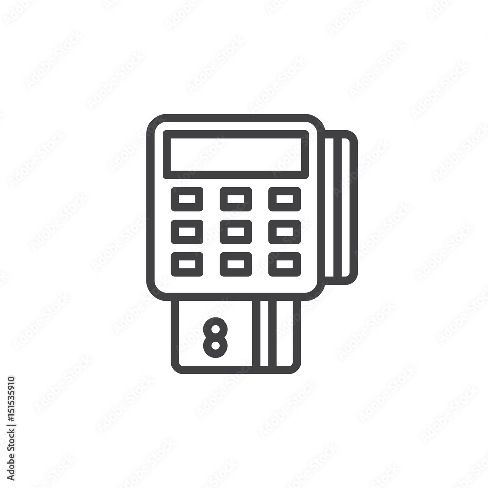 Pos terminal outline icon, line vector sign, linear style pictogram isolated on white. Symbol, logo illustration. Editable stroke. Pixel perfect Pos terminal outline icon, line vector sign, linear style pictogram isolated on white. Symbol, logo illustration. Editable stroke. Pixel perfect