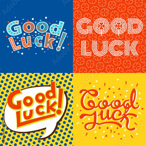 Good luck text farewell vector lettering with lucky phrase background greeting typography.