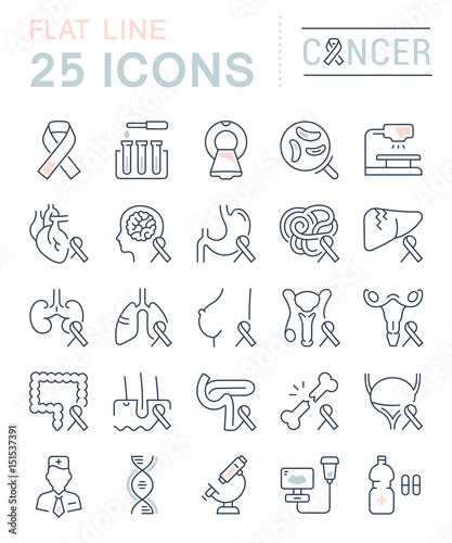 Set Vector Flat Line Icons Cancer