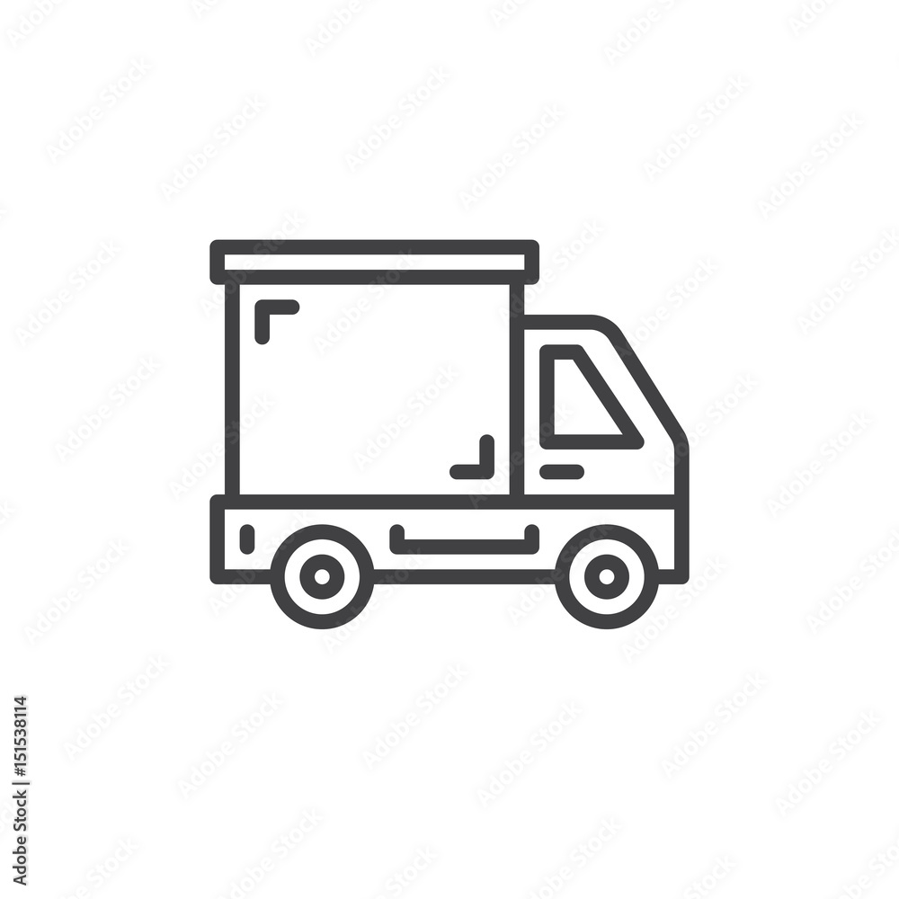 Delivery truck, lorry line icon, outline vector sign, linear style pictogram isolated on white. Symbol, logo illustration. Editable stroke. Pixel perfect Delivery truck, lorry line icon, outline vector sign, linear style pictogram isolated on white. Symbol, logo illustration. Editable stroke. Pixel perfect