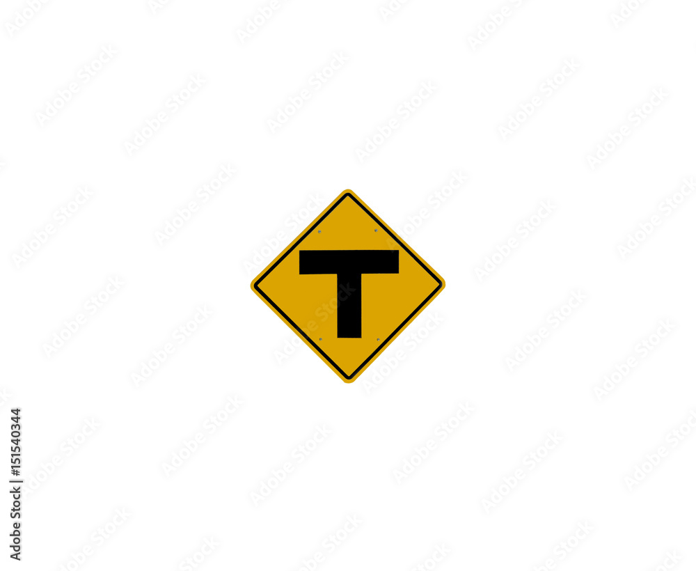 T junction , traffic sign on white background T junction , traffic sign on white background