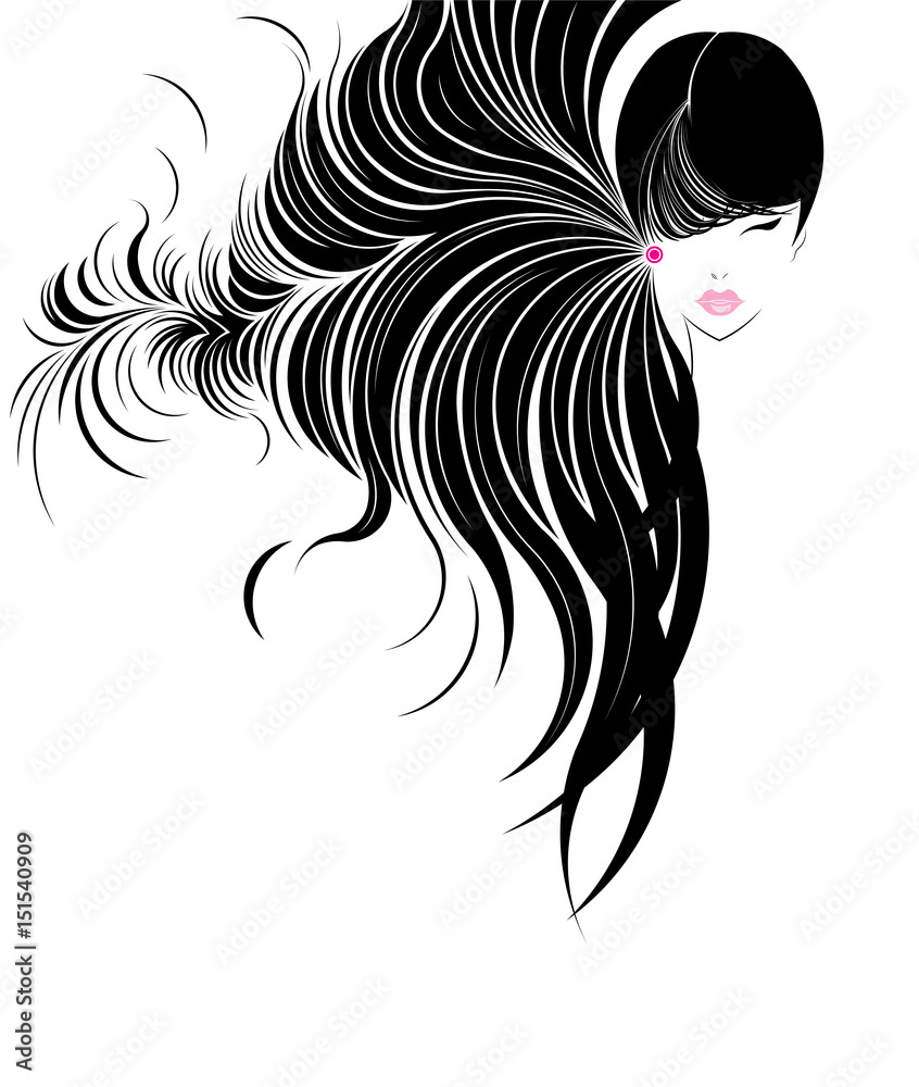 women long hair style icon, logo women face on white background women long hair style icon, logo women face on white background
