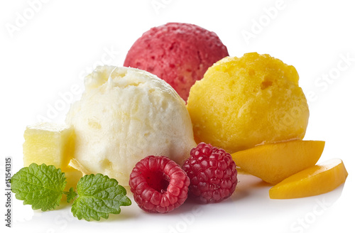 Pineapple, raspberry and mango sorbet photo