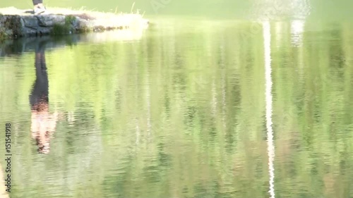 Shot of lake scenic in summer. Blurred nature unfocused background.