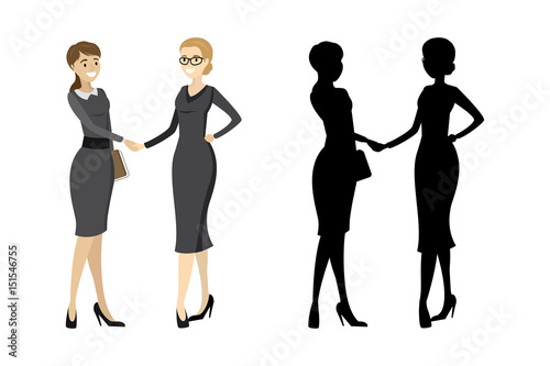 Business woman handshake with silhouette isolated on white background