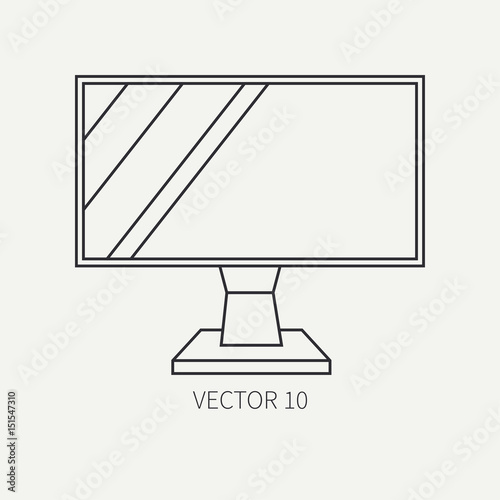 Line flat vector computer part icon lcd monitor. Cartoon style. Digital gaming and business office pc desktop device. Innovation gadget. Internet. Illustration and element for your design, wallpaper.
