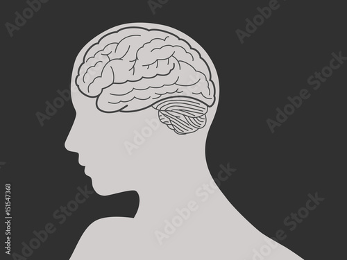 Brain and woman face silhouette vector illustration.