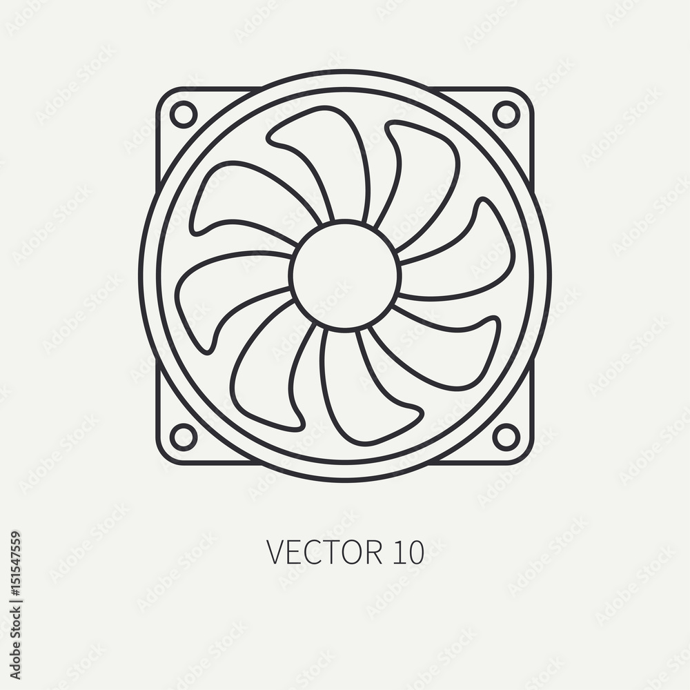 Line vector computer part cooling fan. Cartoon Digital gaming and business office pc desktop Innovation gadget. Hardware. Illustration and element for your design, wallpaper. Stock-vektor | Adobe Stock