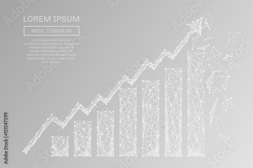 White growth chart with polygon line on abstract background. Polygonal space low poly with connecting dots and lines. Connection structure. Vector background.