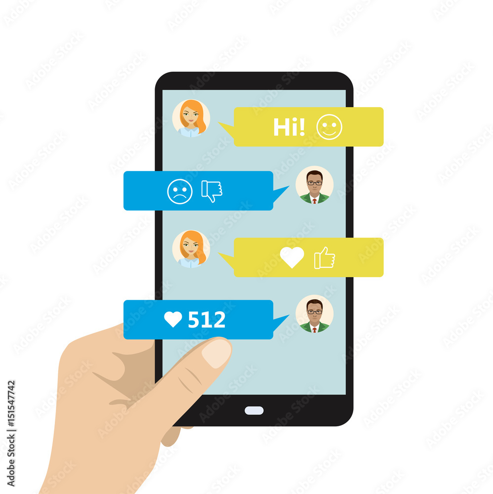 Chatting on phone, online conversation with texting message Chatting on phone, online conversation with texting message