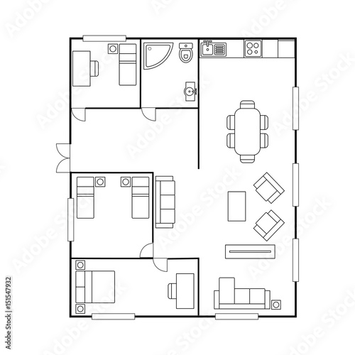Architecture plan with furniture. House floor plan,