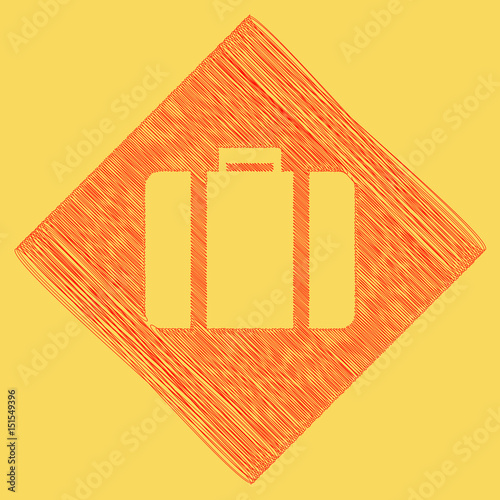 Briefcase sign illustration. Vector. Red scribble icon obtained as a result of subtraction rhomb and path. Royal yellow background.