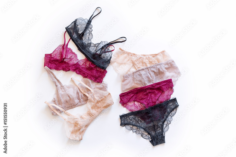 Foto de Fashion trendy lace lingerie. Different panties and bra on