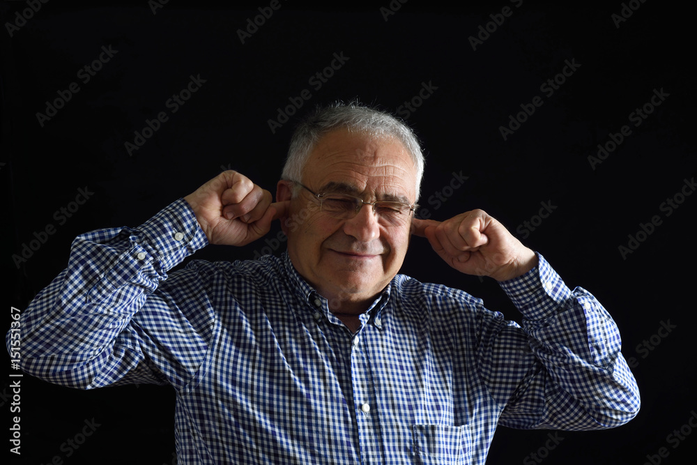 portrait of retired man with noisy on black portrait of retired man with noisy on black