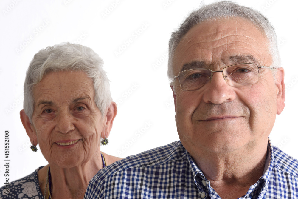Portrait of a couple senior on white Portrait of a couple senior on white