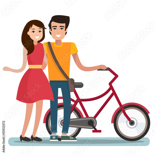Man and woman with bicycle.