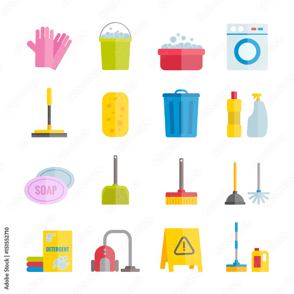Collection of vector cleaning icons for web, print, mobile apps design