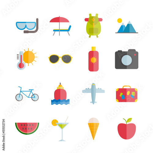 Collection of vector flat summer icons for web, print, mobile apps design